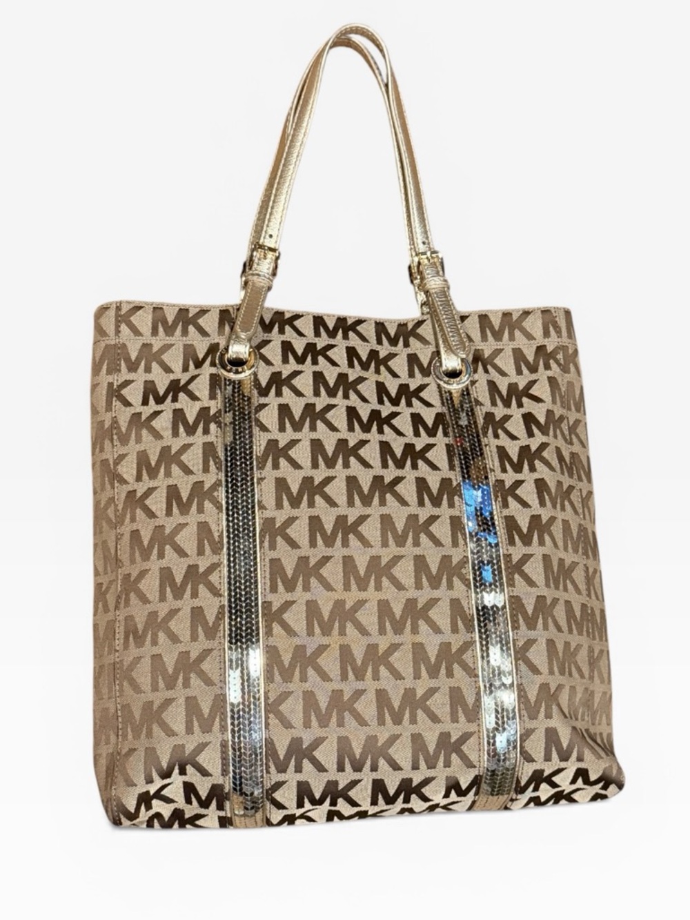 Michael Kors Monogram Sequin Stripe Tote Bag - Gold/Tan - Picture 3 of 15